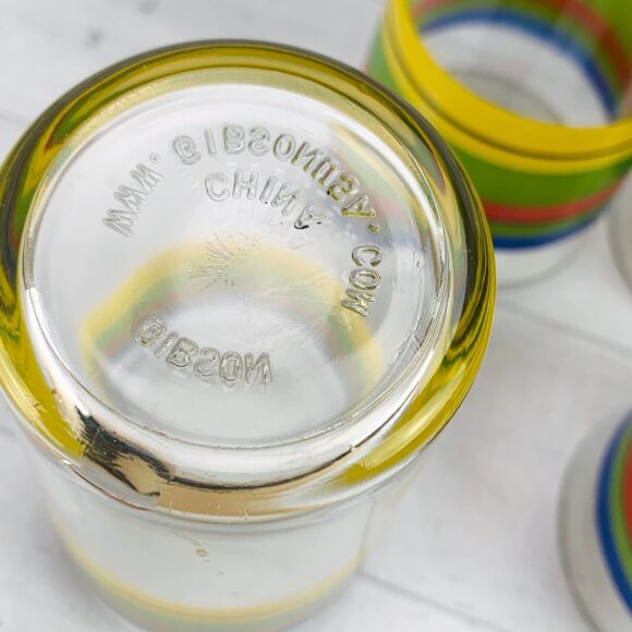Gibson SALSA STRIPE 12 0z Red Blue Green Yellow Stripe Glass Tumbler Glass Set 4 - Picture 6 of 8